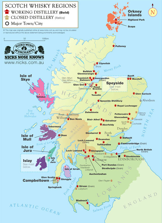 Karte der Whiskyregionen in Schottland